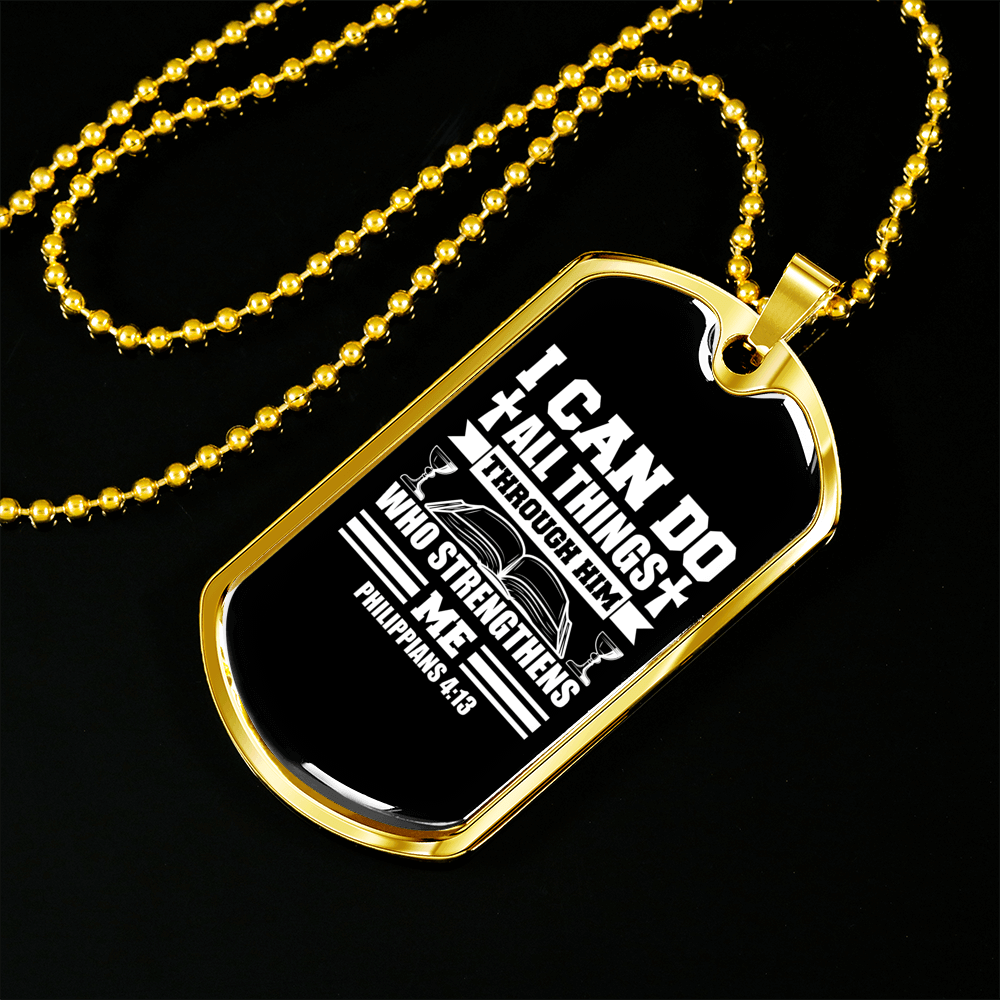 Do All Things Philippians 4:13 Necklace Stainless Steel or 18k Gold Dog Tag 24" Chain-Express Your Love Gifts