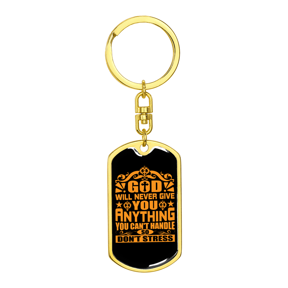 Don'T Stress Stainless Steel or 18k Gold Premium Swivel Dog Tag Keychain
