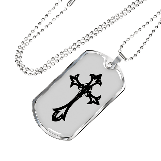 Cross Necklace Stainless Steel or 18k Gold Dog Tag w 24" Chain
