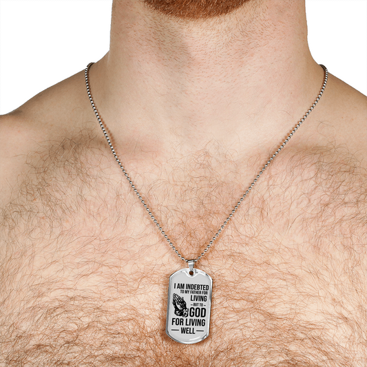Bible Verse Father Gift Necklace Stainless Steel or 18k Gold Dog Tag w 24" Chain