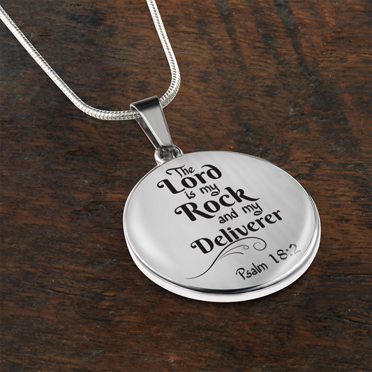 Lord is My Rock Circle Pendant Necklace Stainless Steel 1822"