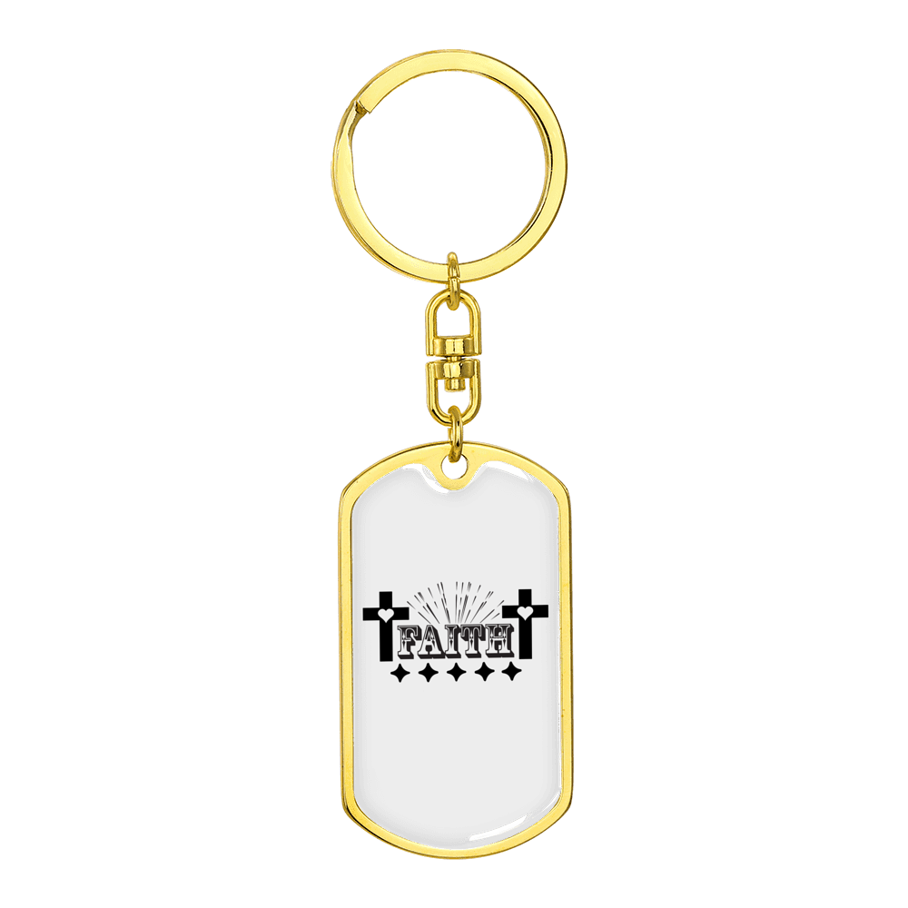 Faith Cross Stainless Steel or 18k Gold Premium Swivel Dog Tag Keychain
