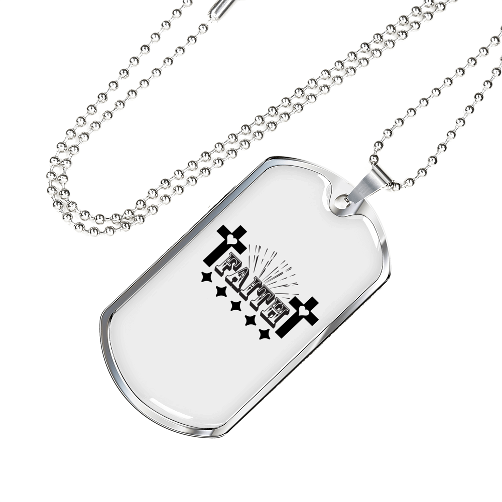 Faith Crosses Necklace Stainless Steel or 18k Gold Dog Tag 24" Chain-Express Your Love Gifts