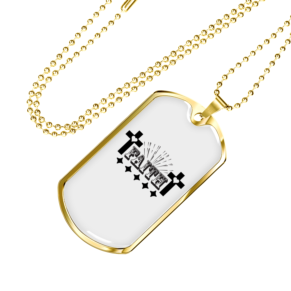 Faith Crosses Necklace Stainless Steel or 18k Gold Dog Tag 24" Chain-Express Your Love Gifts