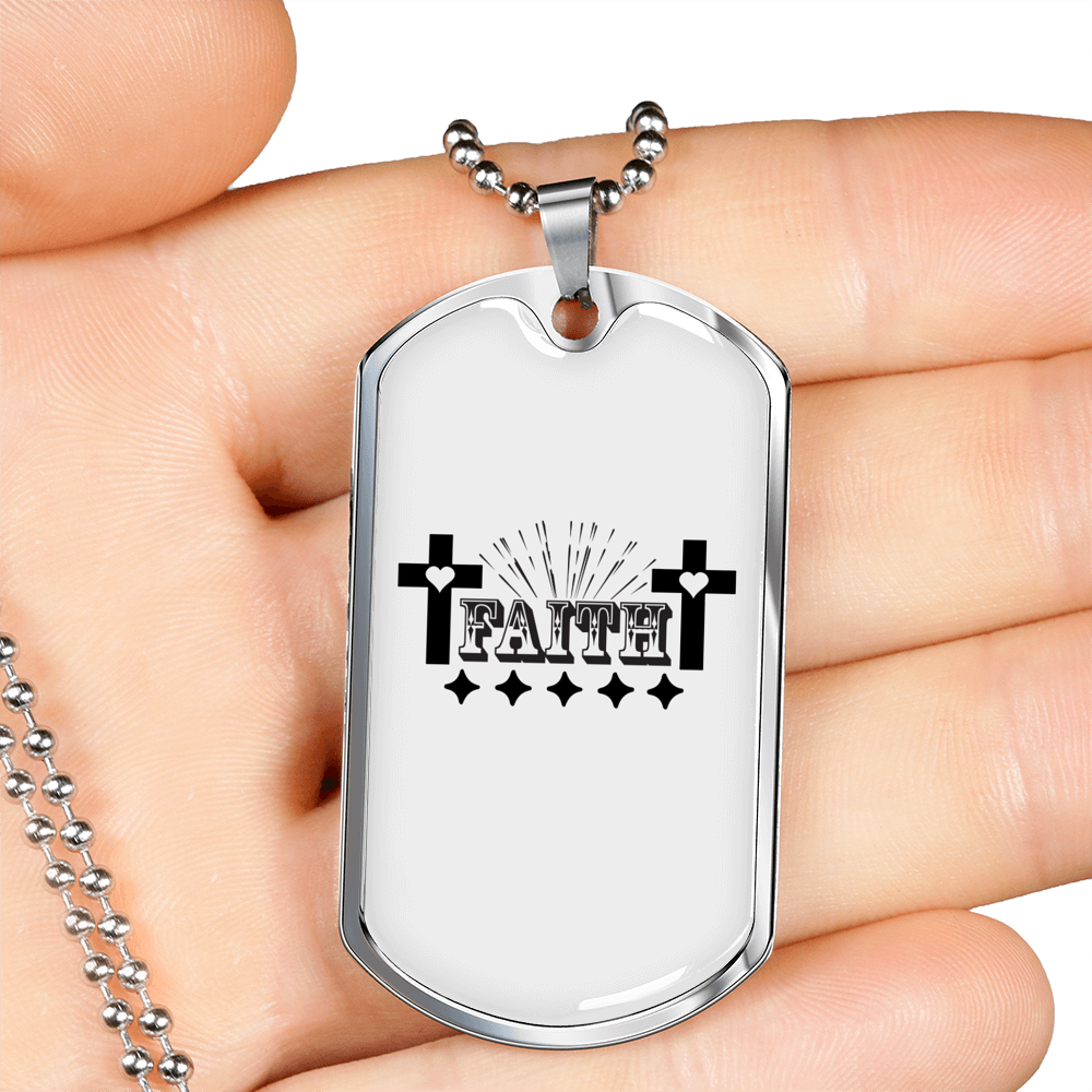 Faith Crosses Necklace Stainless Steel or 18k Gold Dog Tag 24" Chain-Express Your Love Gifts