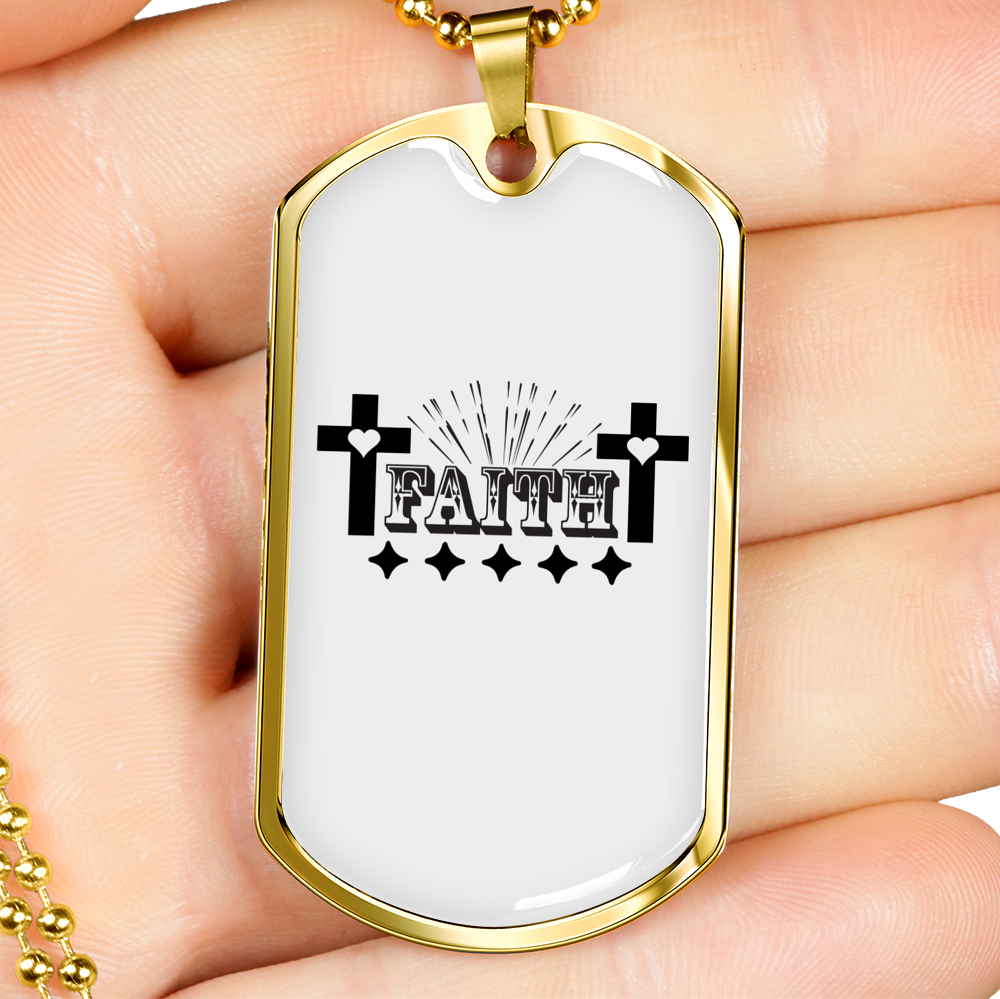 Faith Crosses Necklace Stainless Steel or 18k Gold Dog Tag 24" Chain-Express Your Love Gifts