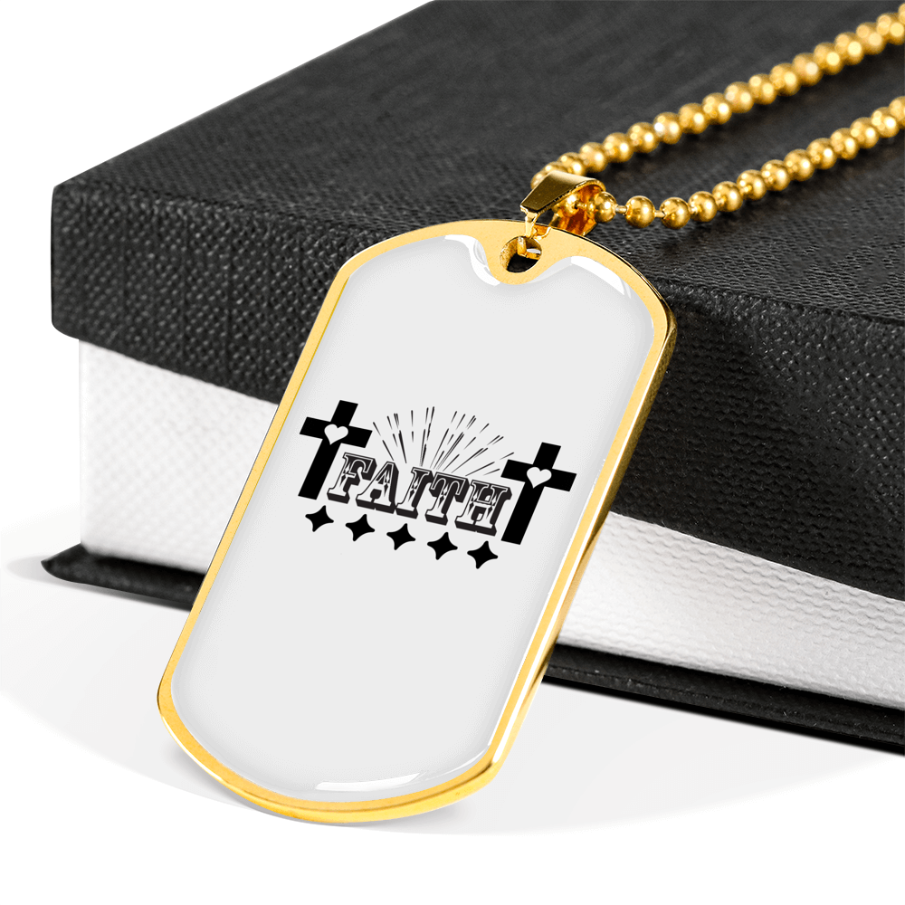 Faith Crosses Necklace Stainless Steel or 18k Gold Dog Tag 24" Chain-Express Your Love Gifts
