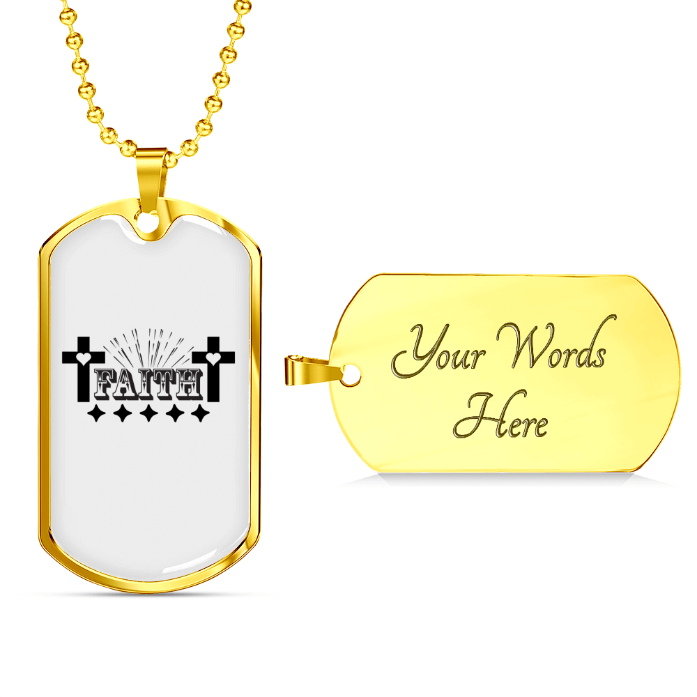 Faith Crosses Necklace Stainless Steel or 18k Gold Dog Tag 24" Chain-Express Your Love Gifts