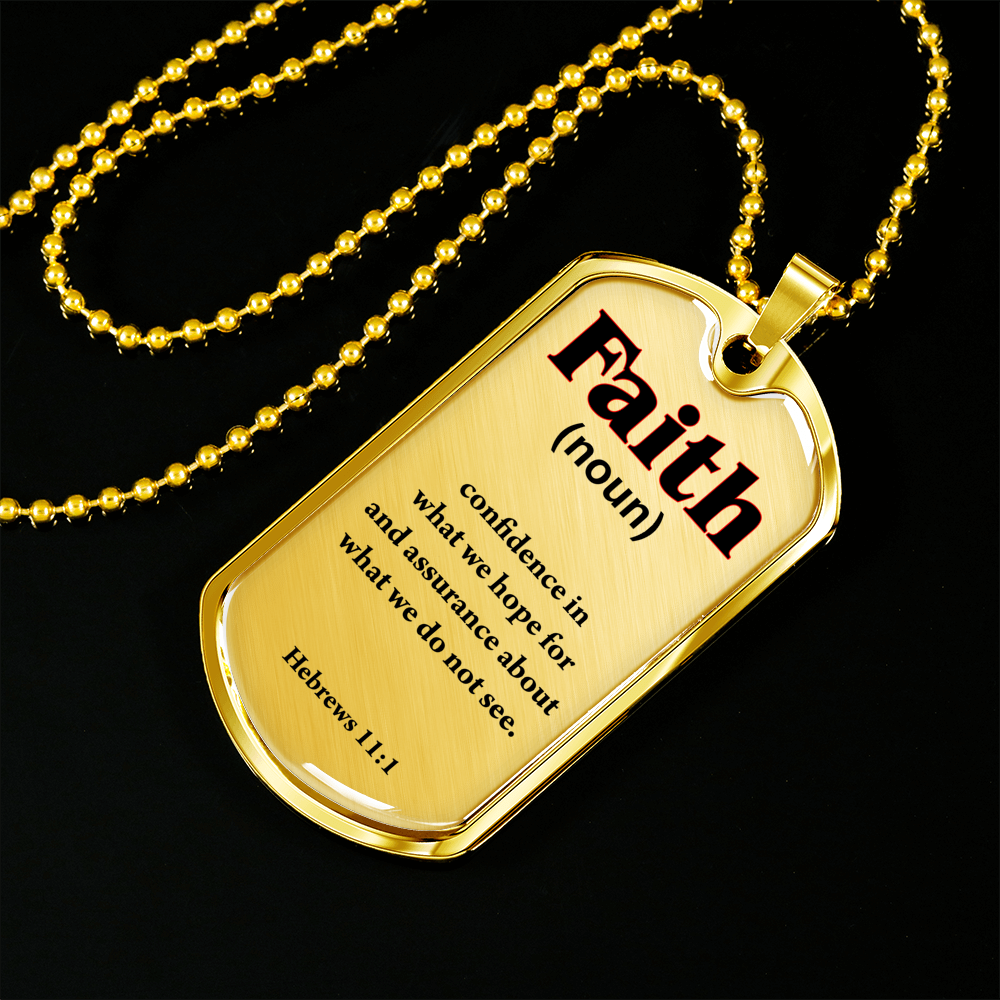 Faith Defined Hebrews Dog Tag Stainless Steel or 18k Gold 24" Chain-Express Your Love Gifts