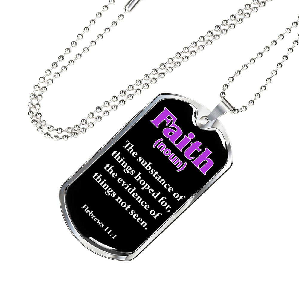 Faith Definition Purple Stainless Steel or 18k Gold Dog Tag W 24"-Express Your Love Gifts