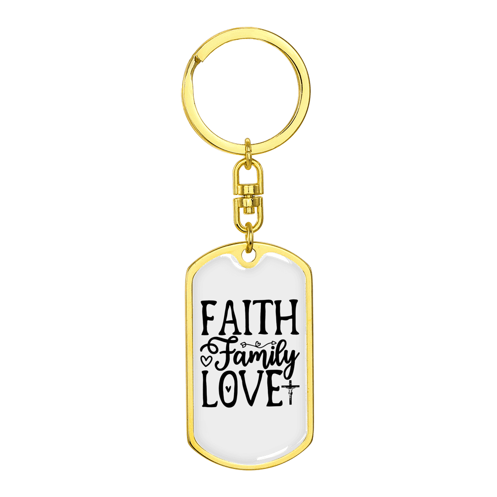 Faith Family Love Stainless Steel or 18k Gold Premium Swivel Dog Tag Keychain