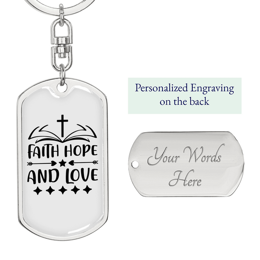 Faith Hope Cross Keychain Stainless Steel or 18k Gold Dog Tag Keyring-Express Your Love Gifts