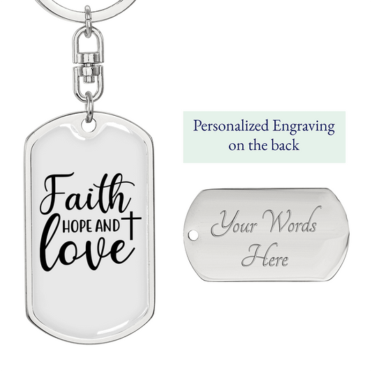 Faith Hope Keychain Stainless Steel or 18k Gold Dog Tag Keyring-Express Your Love Gifts