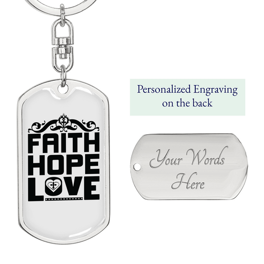 Faith Hope Love Cross Keychain Stainless Steel or 18k Gold Dog Tag Keyring-Express Your Love Gifts