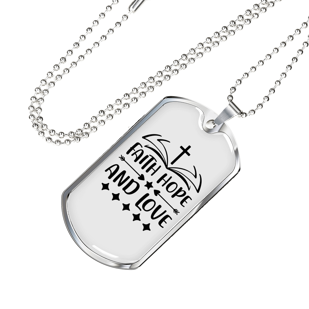 Faith Hope Love Necklace Stainless Steel or 18k Gold Dog Tag 24" Chain-Express Your Love Gifts