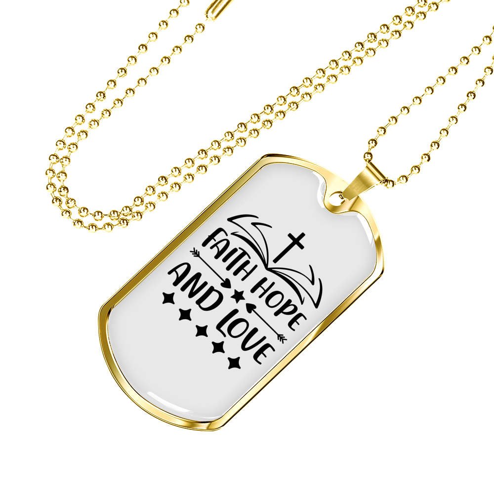 Faith Hope Love Necklace Stainless Steel or 18k Gold Dog Tag 24" Chain-Express Your Love Gifts