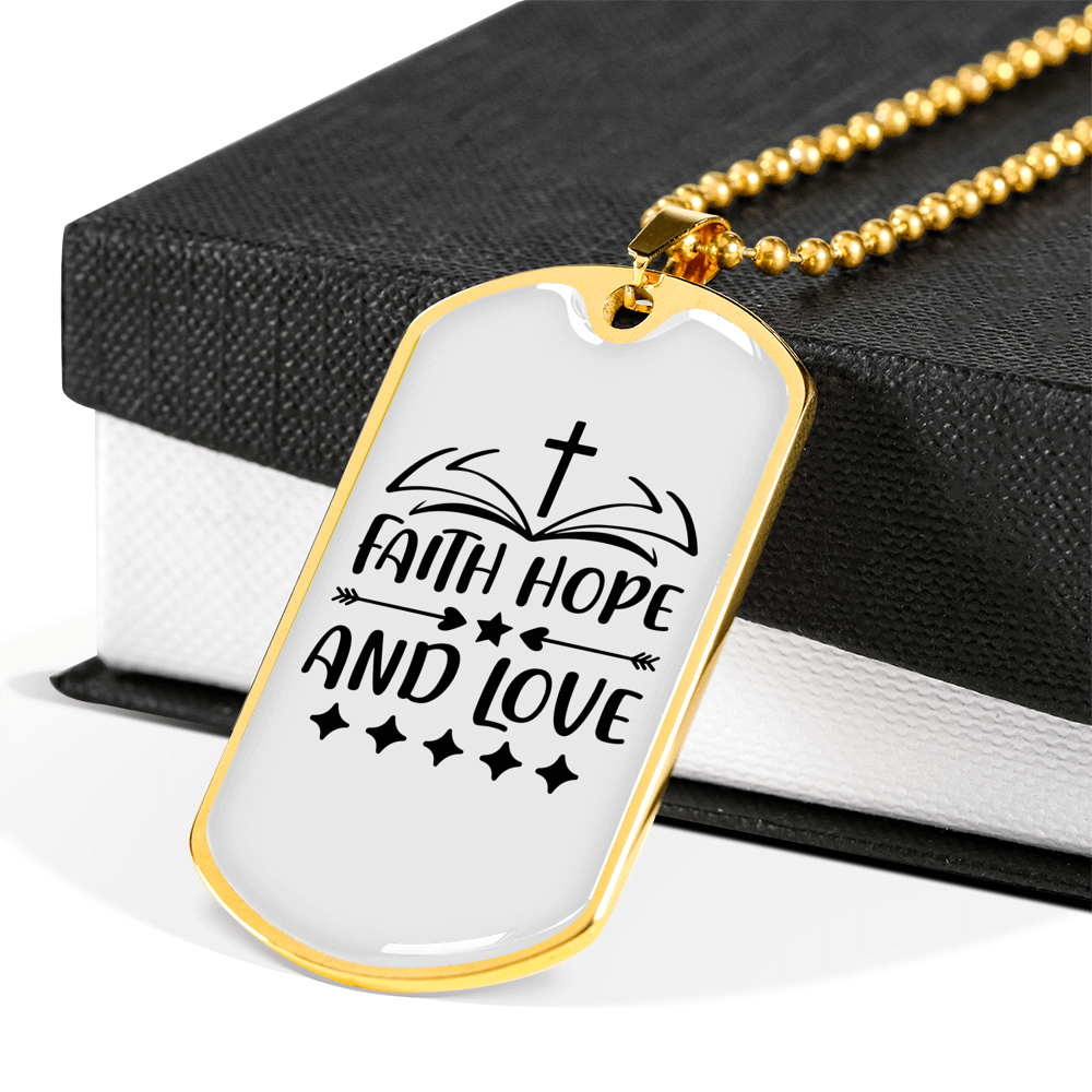 Faith Hope Love Necklace Stainless Steel or 18k Gold Dog Tag 24" Chain-Express Your Love Gifts