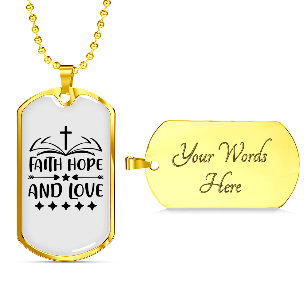 Faith Hope Love Necklace Stainless Steel or 18k Gold Dog Tag 24" Chain-Express Your Love Gifts