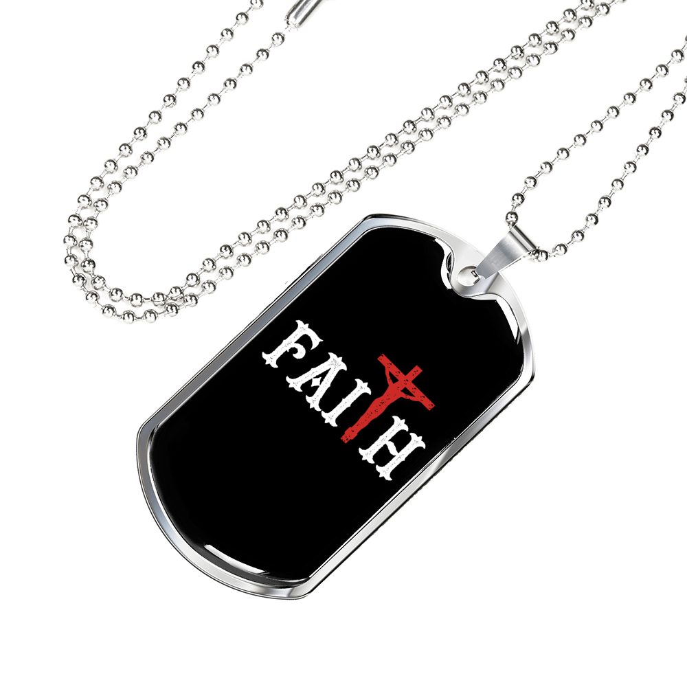 Faith In The Cross Necklace Stainless Steel or 18k Gold Dog Tag 24" Chain-Express Your Love Gifts