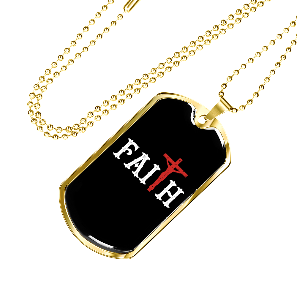 Faith In The Cross Necklace Stainless Steel or 18k Gold Dog Tag 24" Chain-Express Your Love Gifts