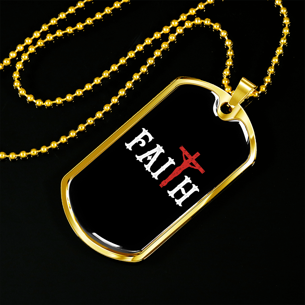 Faith In The Cross Necklace Stainless Steel or 18k Gold Dog Tag 24" Chain-Express Your Love Gifts