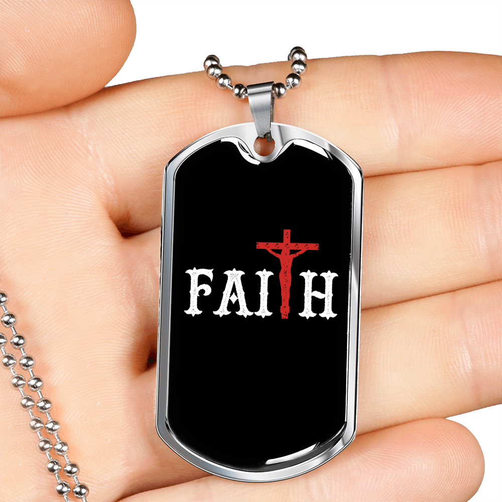Faith In The Cross Necklace Stainless Steel or 18k Gold Dog Tag 24" Chain-Express Your Love Gifts