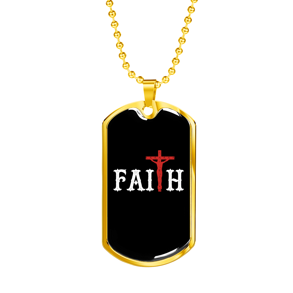 Faith In The Cross Necklace Stainless Steel or 18k Gold Dog Tag 24" Chain-Express Your Love Gifts