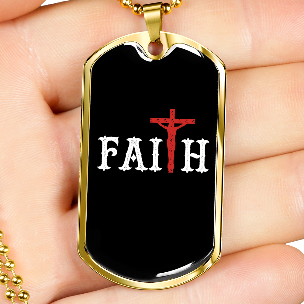 Faith In The Cross Necklace Stainless Steel or 18k Gold Dog Tag 24" Chain-Express Your Love Gifts