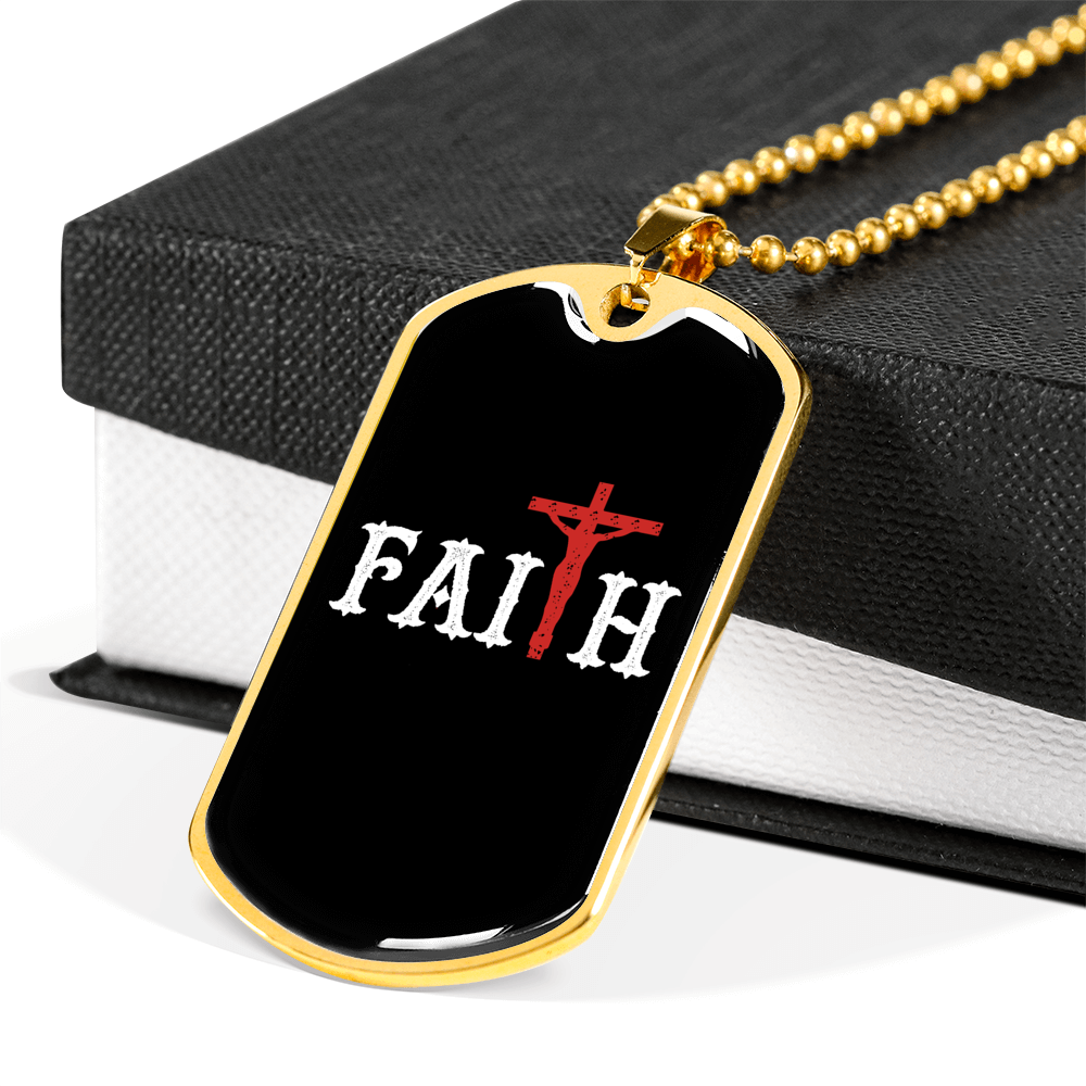 Faith In The Cross Necklace Stainless Steel or 18k Gold Dog Tag 24" Chain-Express Your Love Gifts