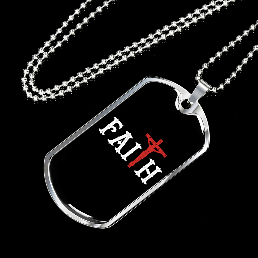 Faith In The Cross Necklace Stainless Steel or 18k Gold Dog Tag 24" Chain-Express Your Love Gifts