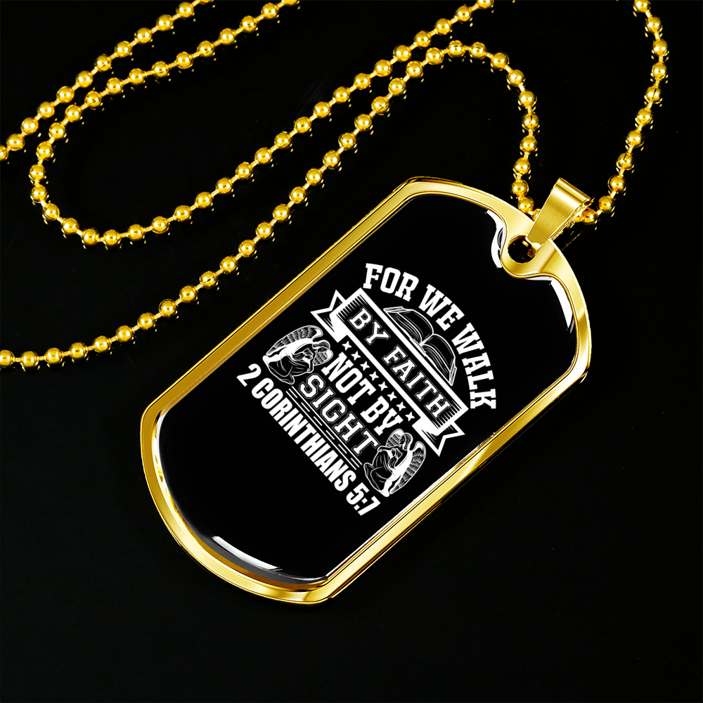 Faith Not Sight 2 Corinthians 5:7 Necklace Stainless Steel or 18k Gold Dog Tag 24"-Express Your Love Gifts
