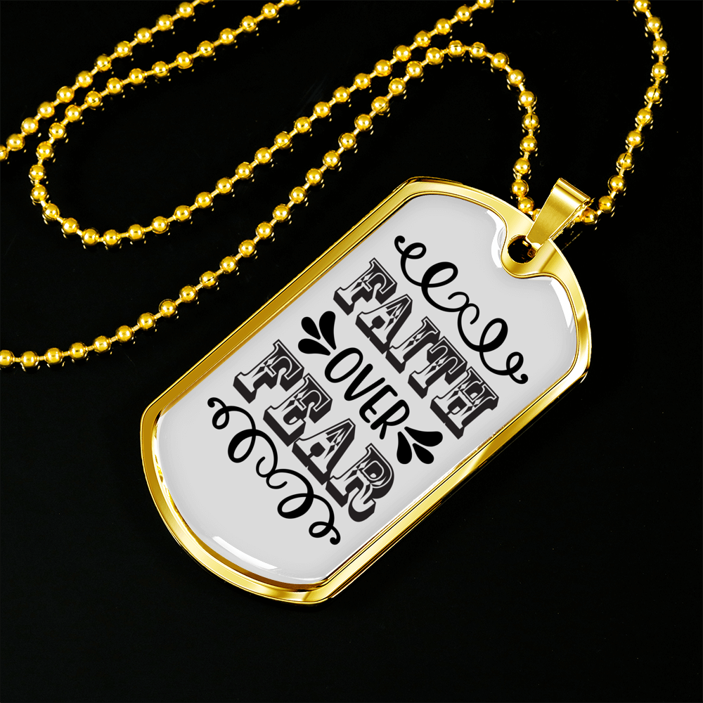 Faith Over Fear Caps Necklace Stainless Steel or 18k Gold Dog Tag 24" Chain-Express Your Love Gifts