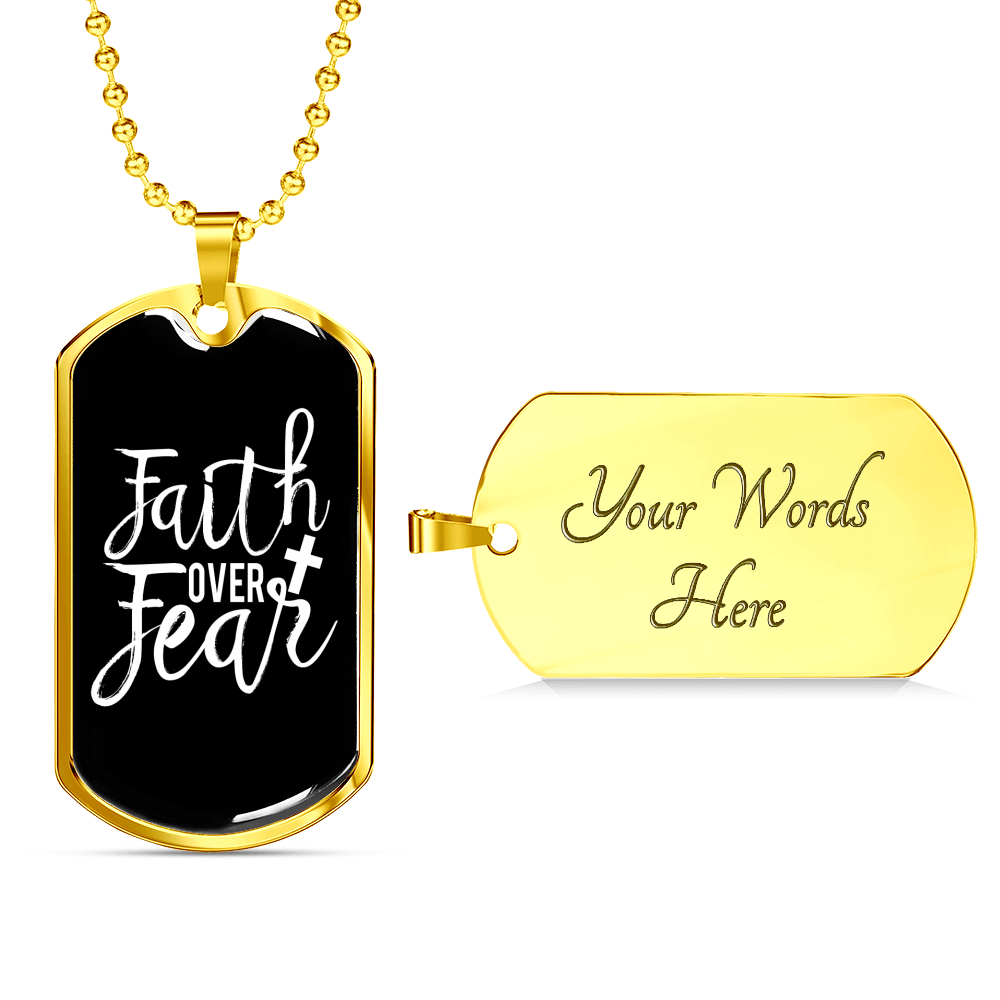 Faith Over Fear White Necklace Stainless Steel or 18k Gold Dog Tag 24" Chain-Express Your Love Gifts