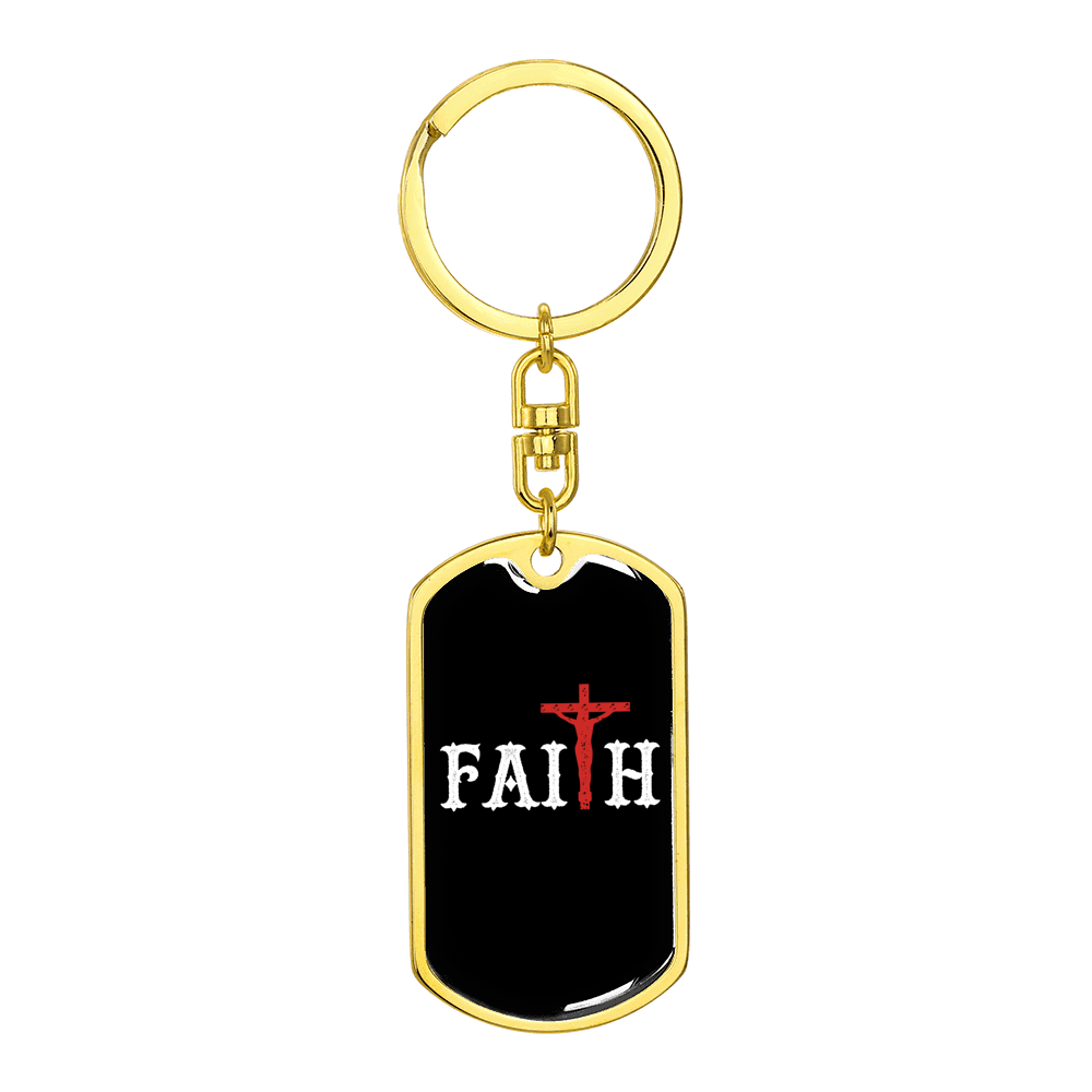 Faith Red Cross Stainless Steel or 18k Gold Premium Swivel Dog Tag Keychain