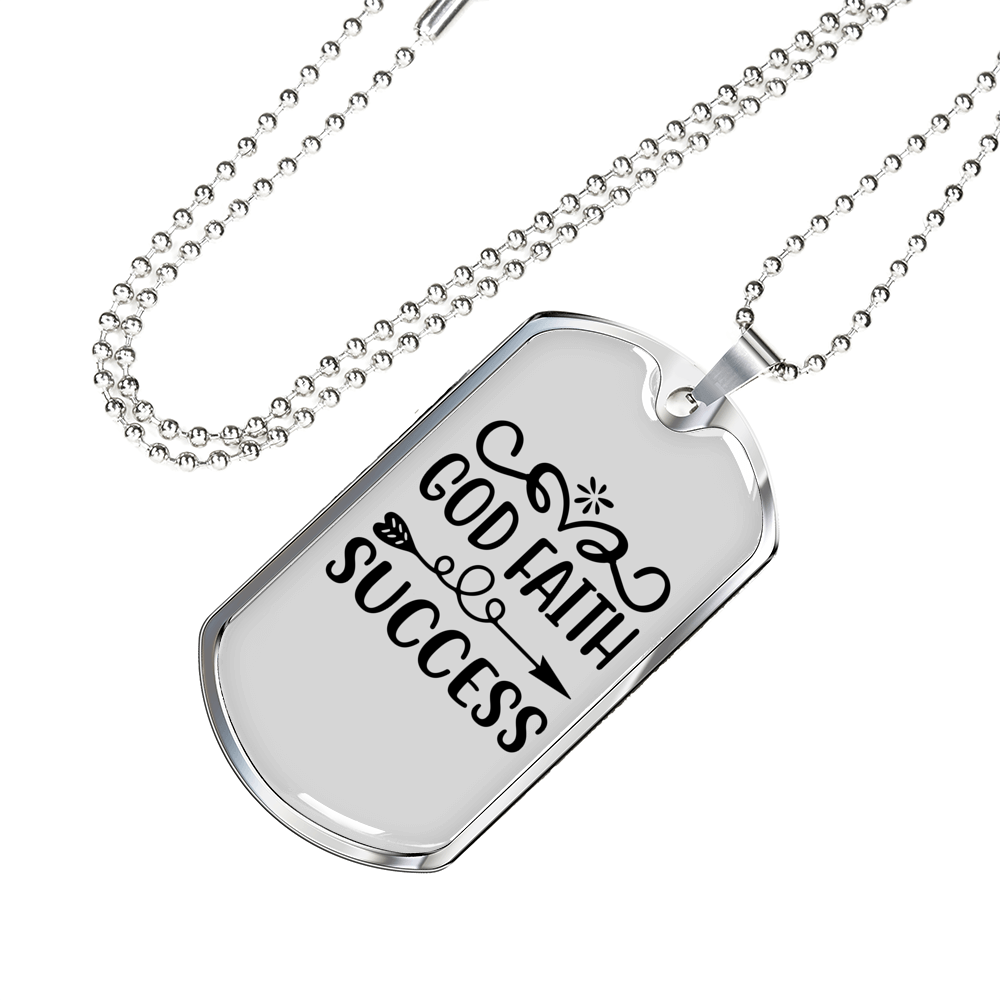 Faith Success Arrow Necklace Stainless Steel or 18k Gold Dog Tag 24" Chain-Express Your Love Gifts