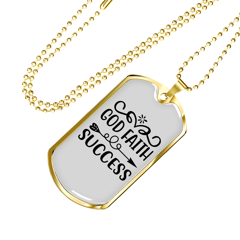 Faith Success Arrow Necklace Stainless Steel or 18k Gold Dog Tag 24" Chain-Express Your Love Gifts