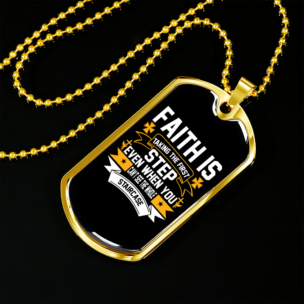 Faith The First Step Necklace Stainless Steel or 18k Gold Dog Tag 24" Chain-Express Your Love Gifts