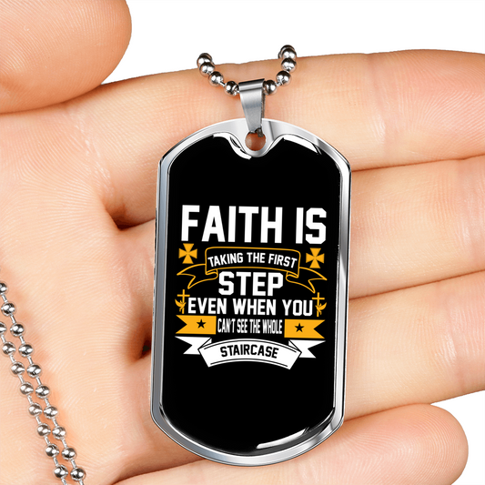 Faith The First Step Necklace Stainless Steel or 18k Gold Dog Tag 24" Chain-Express Your Love Gifts