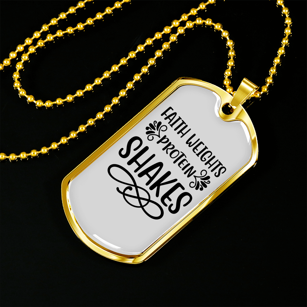 Faith Weights Protein Necklace Stainless Steel or 18k Gold Dog Tag 24" Chain-Express Your Love Gifts