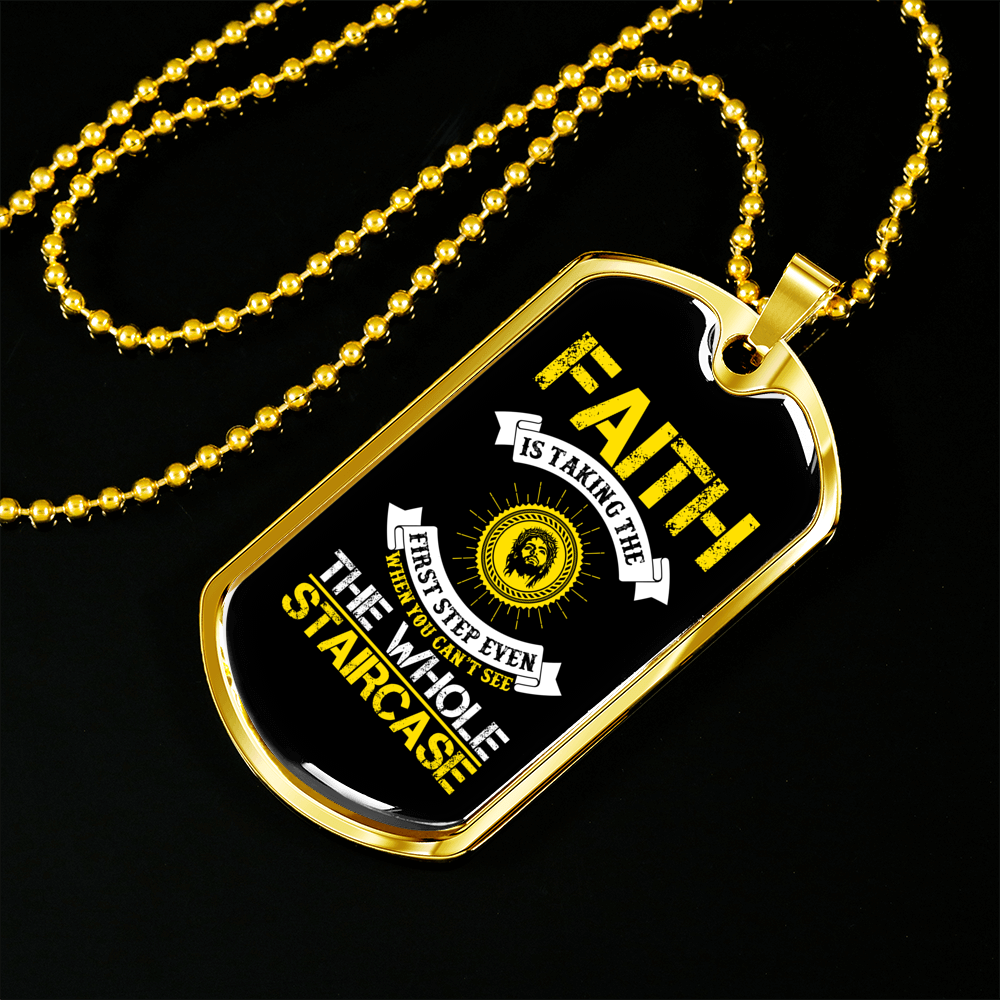 Faith Whole Staircase Necklace Stainless Steel or 18k Gold Dog Tag 24" Chain-Express Your Love Gifts