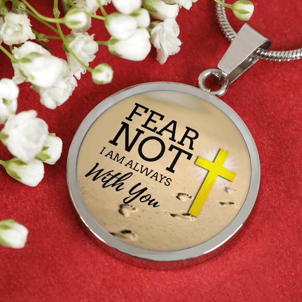 Fear Not Isaiah 41:10 Circle Necklace Stainless Steel or 18k Gold 18-22" - Express Your Love Gifts