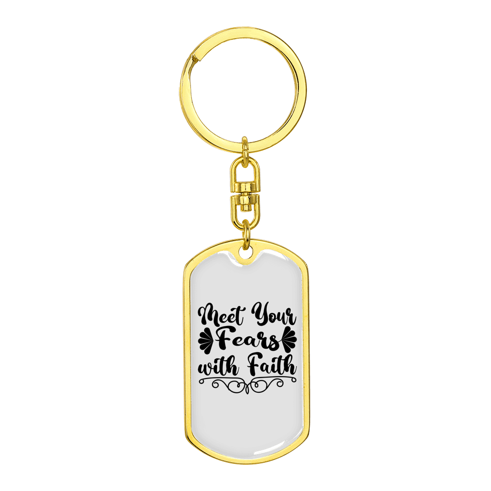 Fears With Faith Stainless Steel or 18k Gold Premium Swivel Dog Tag Keychain