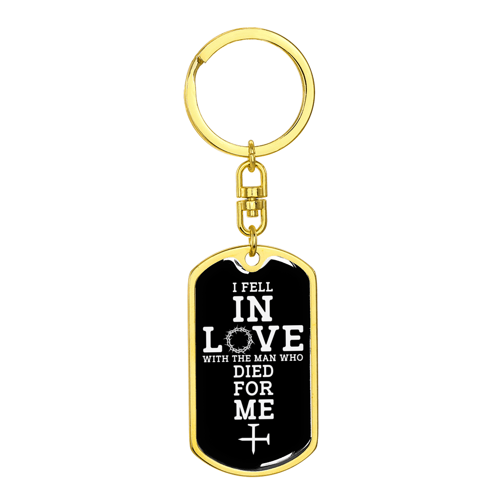 Fell In Love Stainless Steel or 18k Gold Premium Swivel Dog Tag Keychain