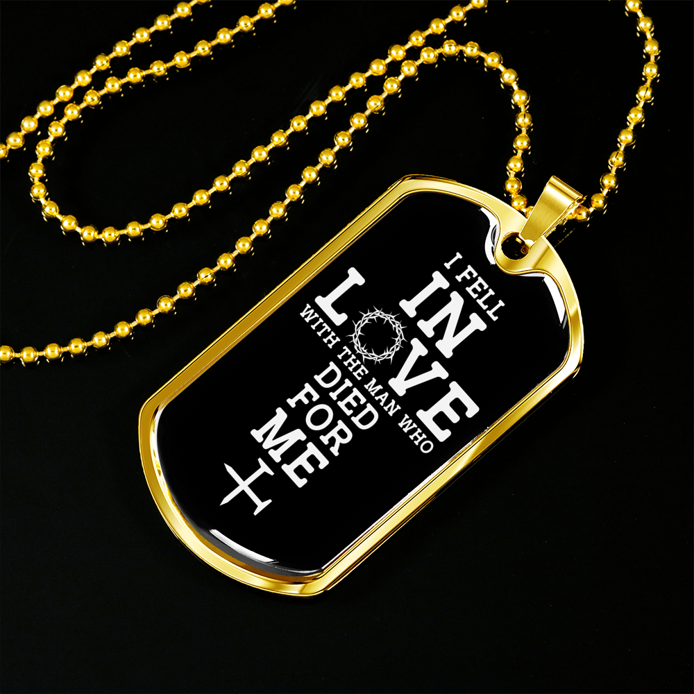 Fell In Love With Christ Necklace Stainless Steel or 18k Gold Dog Tag 24" Chain-Express Your Love Gifts
