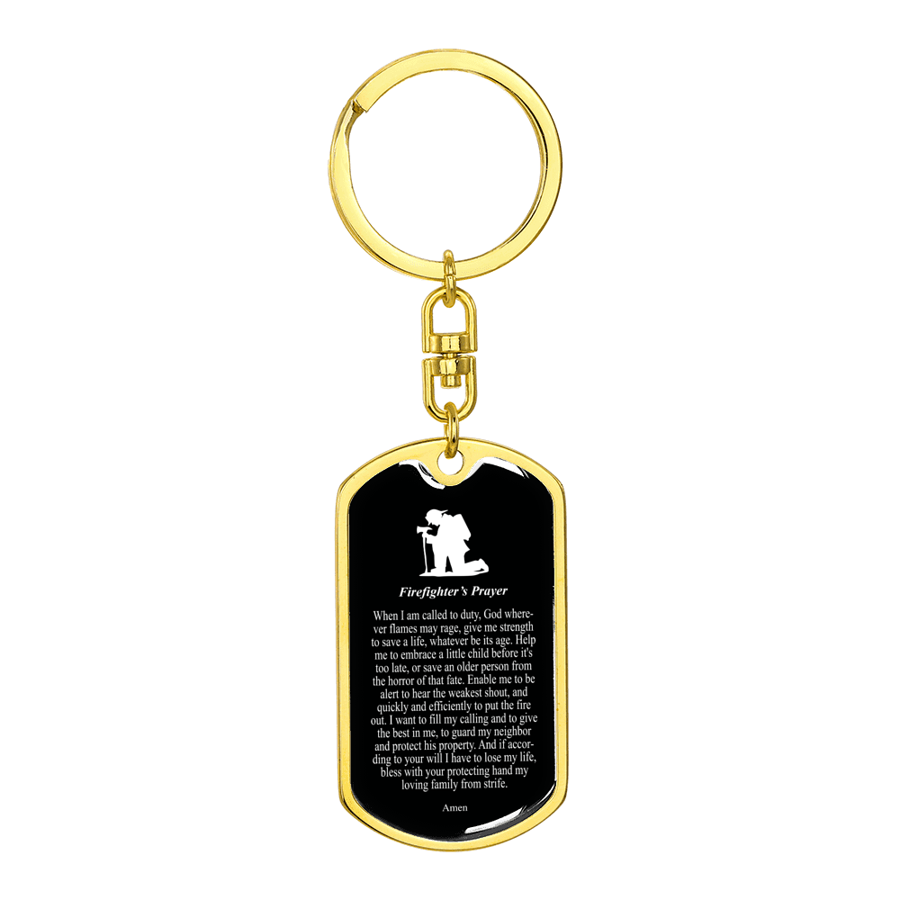 Firefighter'S Prayer Swivel Keychain Dog Tag Stainless Steel or 18k Gold