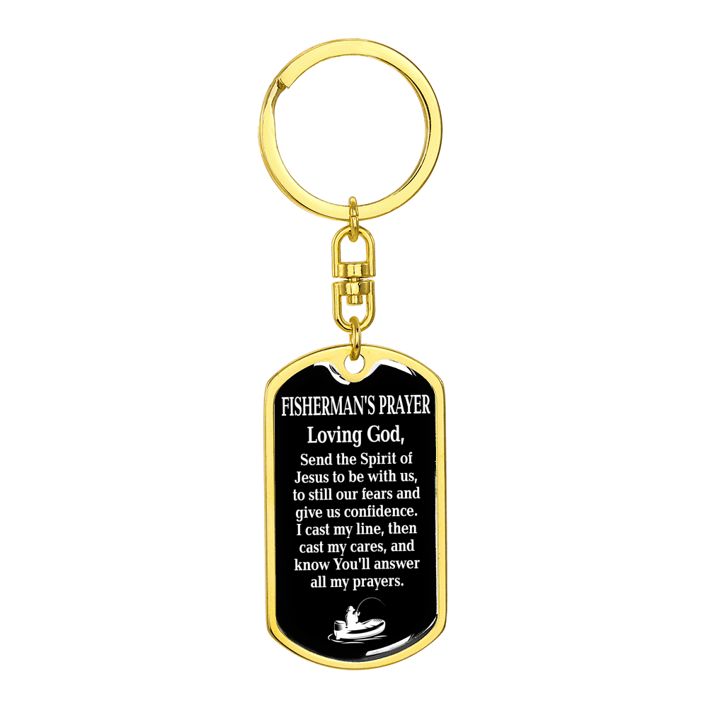 Fisherman'S Prayer Black Swivel Keychain Dog Tag Stainless Steel or 18k Gold