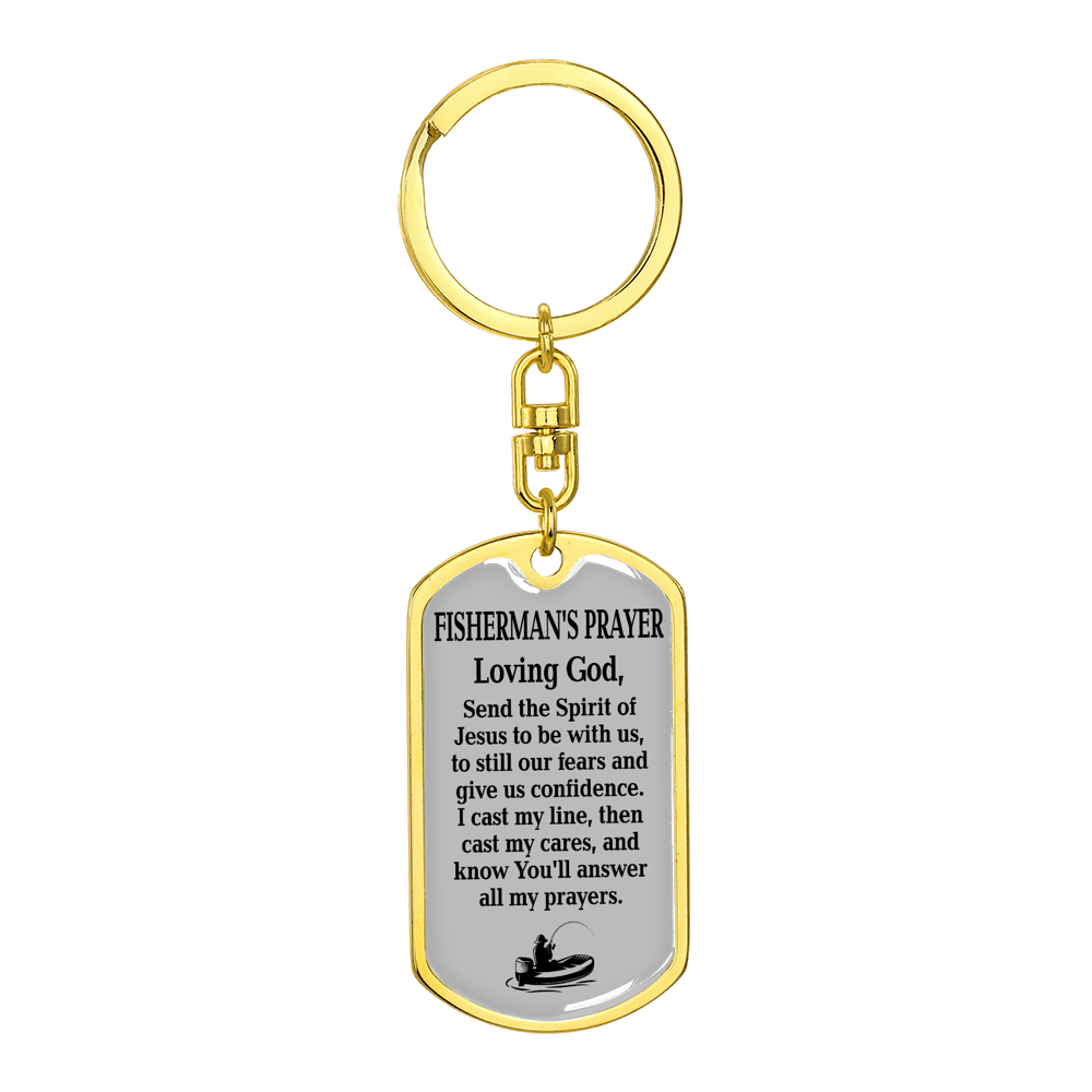 Fisherman'S Prayer Swivel Keychain Dog Tag Stainless Steel or 18k Gold