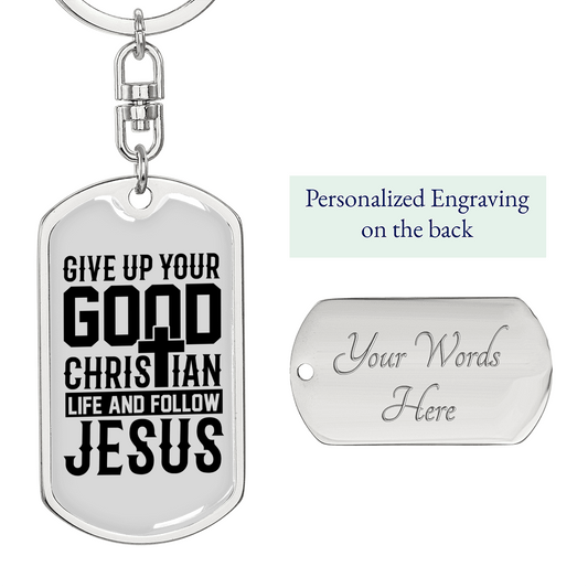 Follow Jesus Keychain Stainless Steel or 18k Gold Dog Tag Keyring-Express Your Love Gifts