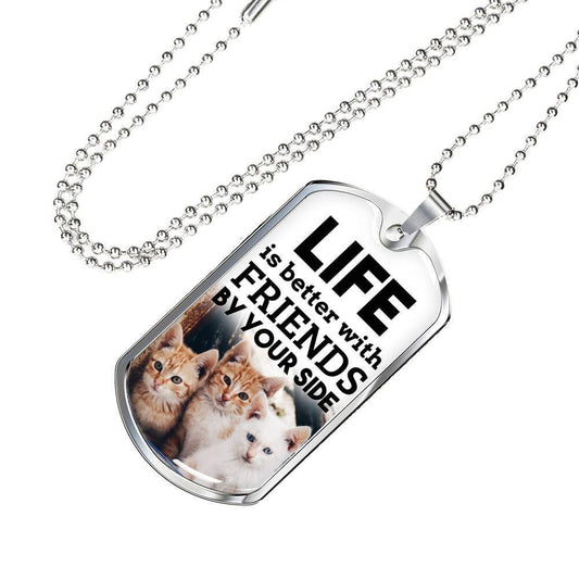 Friendship Gift Necklace Stainless Steel or 18k Gold Dog Tag w 24" Chain