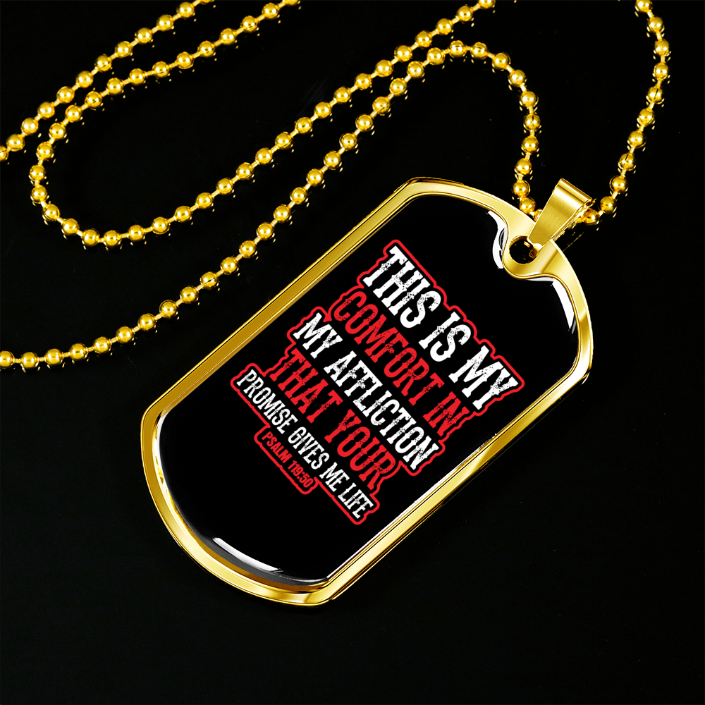 Gives Me Life Psalm 119:50 Necklace Stainless Steel or 18k Gold Dog Tag 24" Chain-Express Your Love Gifts